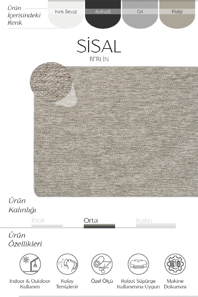 Berlin Radius Overloklu Sisal Halı | Sisalart