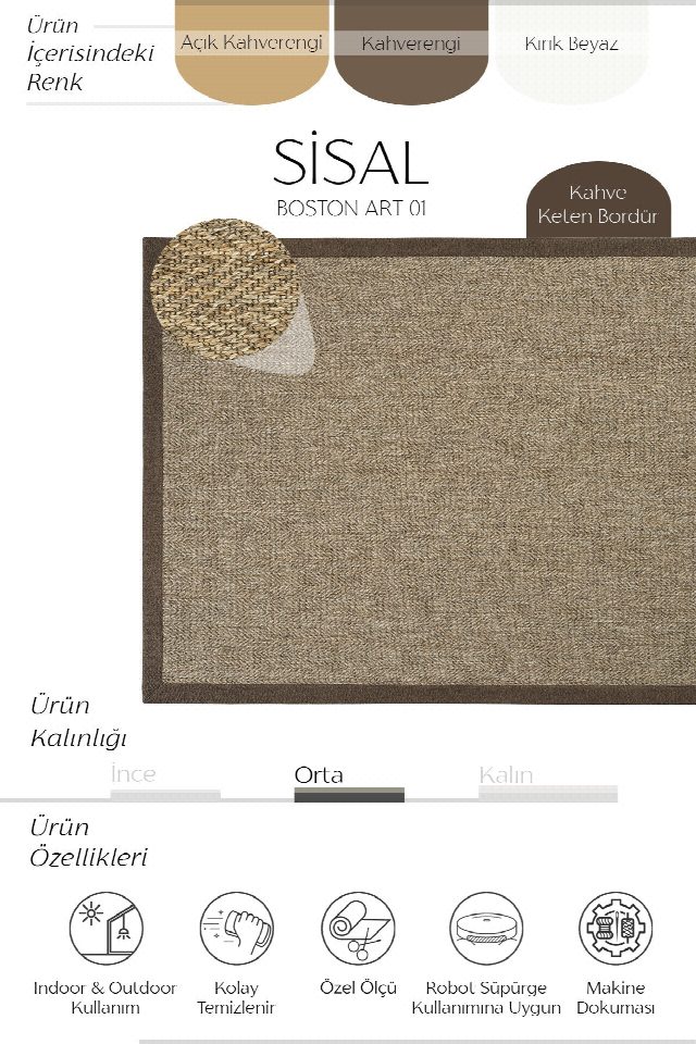 Boston Keten Bordürlü Sisal Halı | Sisalart