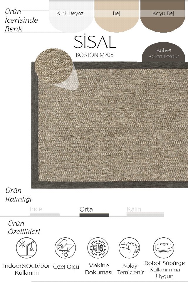Boston Keten Monterey Bordürlü  Sisal Halı | Sisalart