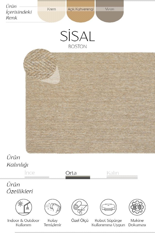 Boston Radius Overloklu Sisal Halı | Sisalart