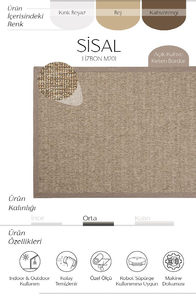 Lizbon Keten Bordürlü Sisal Halı | Sisalart