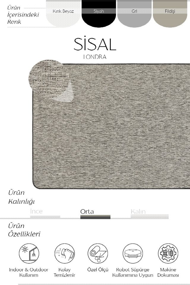 Londra Radius Overloklu Sisal Halı | Sisalart