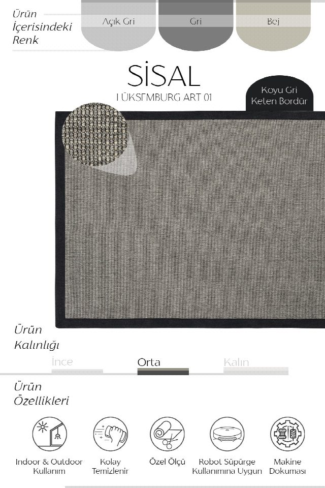 Lüksemburg Keten Bordürlü Sisal Halı | Sisalart