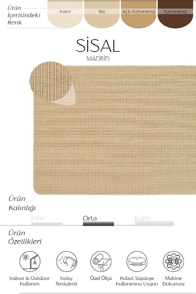 Madrid Radius Overloklu Sisal Halı | Sisalart