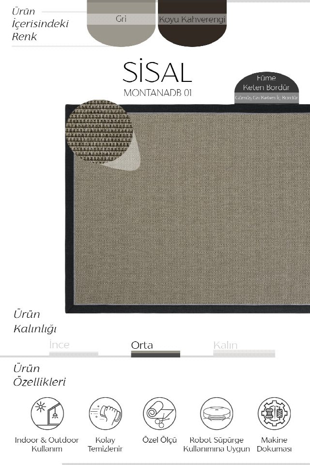 Montana Keten Monterey Çift Bordürlü Sisal Halı | Sisalart