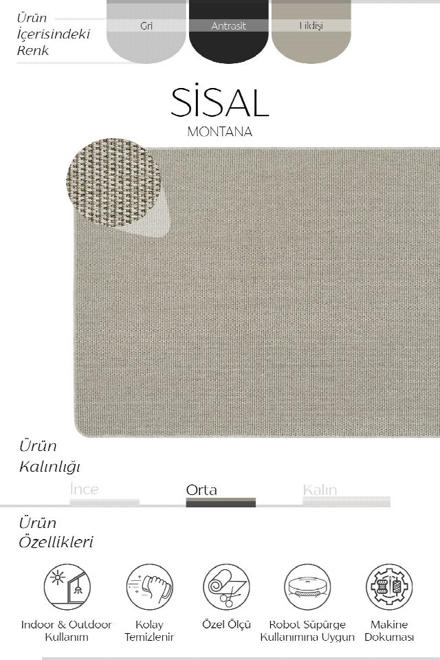 Montana Radius Overloklu Sisal Halı | Sisalart