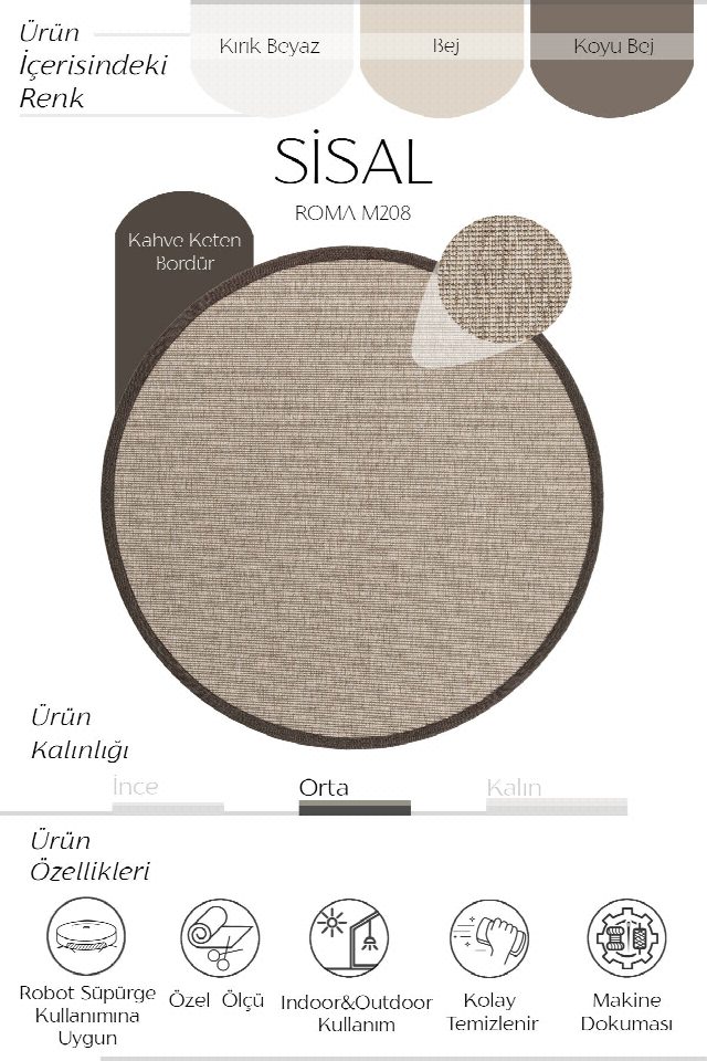 Roma Keten Bordür Yuvarlak Sisal Halı | Sisalart