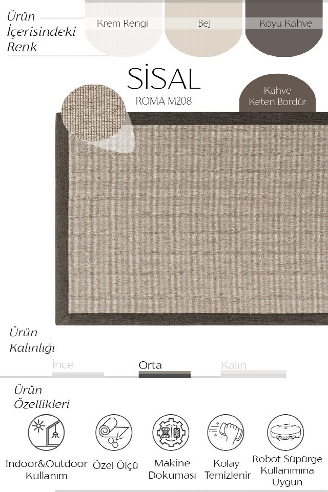 Roma Keten Monterey Bordür Sisal Halı | Sisalart