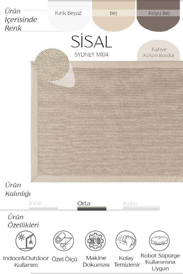 Sydney Keten Bordürlü Sisal Halı | Sisalart