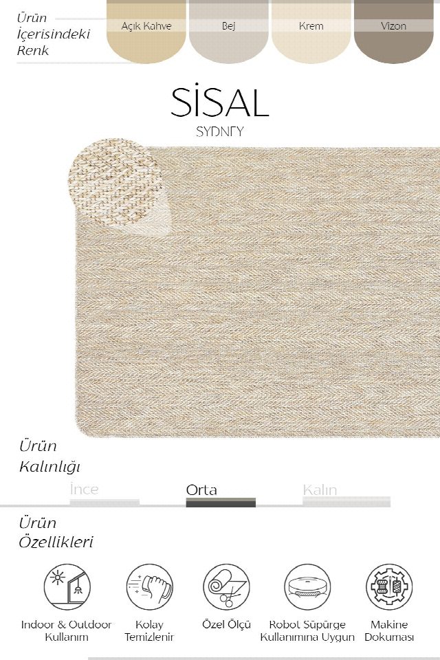 Sydney Radius Overloklu Sisal Halı | Sisalart